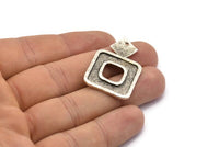 Antique Silver Square Pendant, 2 Antique Silver Plated Brass Hammered Square Pendants With 1 Hole, Findings (36x24.5x1.7mm) U140 H0435