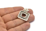 Antique Silver Square Pendant, 2 Antique Silver Plated Brass Hammered Square Pendants With 1 Hole, Findings (36x24.5x1.7mm) U140 H0435