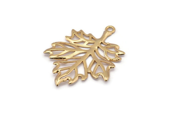 Gold Sycamore Pendant, Gold Plated Brass Leaf Charms (44x33mm) N0428 Q0113
