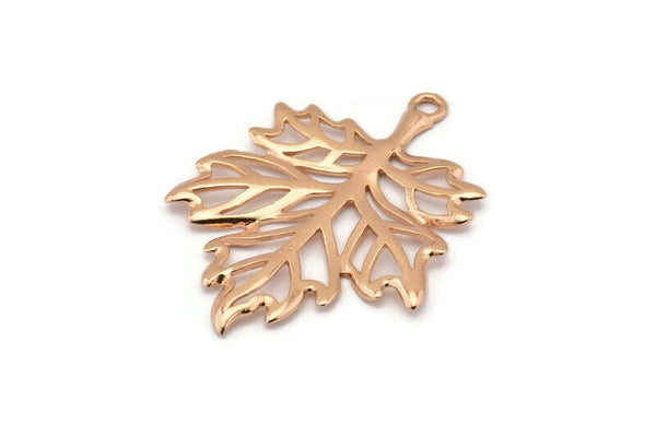 Rose Gold Sycamore Pendant, Rose Gold Plated Brass Leaf Charm (44x33mm) N0428 Q0113