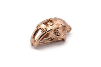 Sabre Tooth Cat, Rose Gold Plated Brass Sabre Tooth Cat Skull Pendant, (21x11x12mm) N0485 Q0137