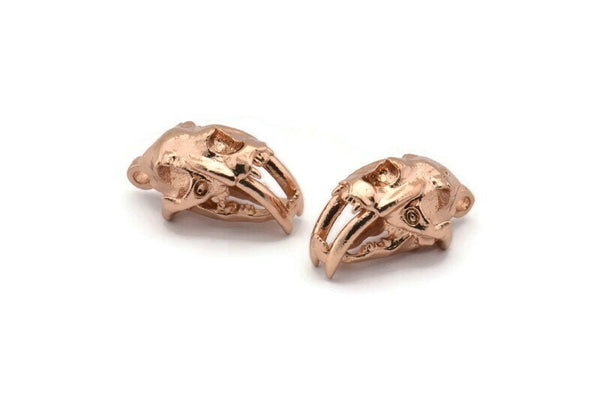 Sabre Tooth Cat, Rose Gold Plated Brass Sabre Tooth Cat Skull Pendant, (21x11x12mm) N0485 Q0137