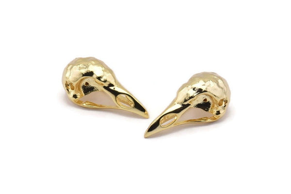 Tiny Bird Skull, Gold Plated Brass Bird Skull Pendant, (25x12x11mm) N0484 Q0121
