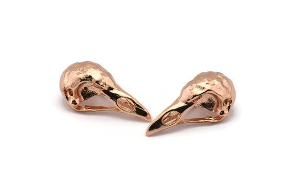 Tiny Bird Skull, Rose Gold Plated Brass Bird Skull Pendant, (25x12x11mm) N0484 Q0121