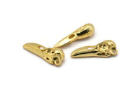 Gold Bird, 1 Gold Plated Brass Bird Skull Necklace Pendant (27x10x8mm) N0493 Q0155