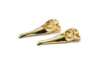 Bird Skull Charm, 1 Gold Plated Brass Bird Skull Necklace Pendants (32x11x10mm) N0487 Q0156