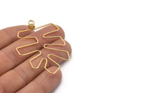 Altın Monstera Küpe Bulguları, 2 Altın Kaplama Pirinç Tel Monstera Küpe Bulguları, Tılsımlar (52x40x1mm) Bs 1702 Q0142