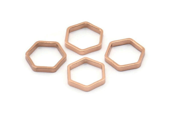 Rose Gold Hexagon Ring, 12 Rose Gold Plated Brass Hexagon Shaped Rings, Charms (12x0.8x2mm) Bs 1178 Q0196