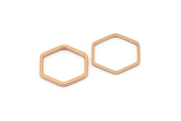 Open Honeycomb Ring, 20 Rose Gold Plated Brass Hexagon Rings, Charms (16x1mm) Bs 1223 Q0234