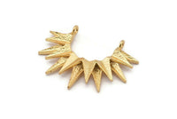 Gold Sunny Pendant, Gold Plated Brass Sunny Ethnic Pendant With 2 Loops, Findings, Charms (28x36x4mm) BS 2304 Q0462