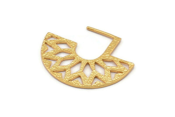 Geometric Earring Findings, 2 Gold Plated Brass Ethnic Semi Circle Textured Earring Findings (36x29x1mm) BS 2053 Q0558