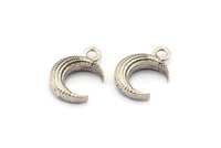 Antique Silver Moon Charm, 6 Antique Silver Plated Brass Textured Horn Charms With 1 Loop, Pendant (12x3.6x3.65mm) N0302 S646