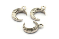 Antique Silver Moon Charm, 6 Antique Silver Plated Brass Textured Horn Charms With 1 Loop, Pendant (12x3.6x3.65mm) N0302 S646