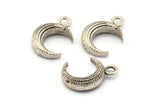 Antique Silver Moon Charm, 6 Antique Silver Plated Brass Textured Horn Charms With 1 Loop, Pendant (12x3.6x3.65mm) N0302 S646