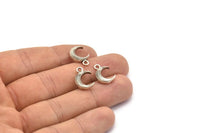 Antique Silver Moon Charm, 6 Antique Silver Plated Brass Textured Horn Charms With 1 Loop, Pendant (12x3.6x3.65mm) N0302 S646
