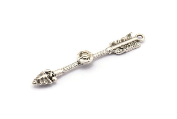 Silver Arrow Pendant, 2 Antique Silver Plated Brass Arrow Pendants With 1 Loop, Earrings, Charms (53mm) E653