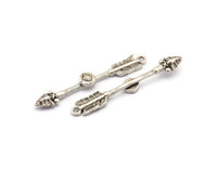 Silver Arrow Pendant, 2 Antique Silver Plated Brass Arrow Pendants With 1 Loop, Earrings, Charms (53mm) E653