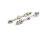 Silver Arrow Pendant, 2 Antique Silver Plated Brass Arrow Pendants With 1 Loop, Earrings, Charms (53mm) E653