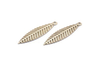 Silver Leaf Charm, 12 Antique Silver Plated Brass Leaf Charms With 1 Loop, Pendant, Findings (35x8mm) Brs 409 A0170 H0630