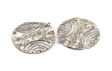 Silver Round Pendant, 4 Antique Silver Plated Brass Hammered Round Pendants With 1 Loop, Earrings, Findings (43x40x0.50mm) D847 H0771