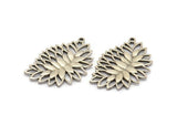 Silver Leaf Charm, 4 Antique Silver Plated Brass Leaf Motif Charms With 1 Loop, Pendants, Earrings, Findings (36x25mm) N0826 H0795
