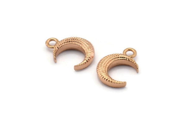 Gül Altın Ay Tılsımı, 1 Halkalı 3 Gül Altın Kaplama Dokulu Boynuz Tılsımı, Kolye Ucu, Mücevher Parçası (12x3.60x3.65mm) N0302 Q0412