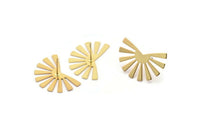 Gold Sun Earring, 4 Gold Plated Brass Rising Sun Flag Stud Earrings (25x17x0.60mm) D945 A1244 Q0487