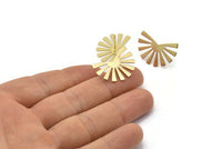 Gold Sun Earring, 4 Gold Plated Brass Rising Sun Flag Stud Earrings (25x17x0.60mm) D945 A1244 Q0487