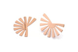 Rose Gold Sun Earring, 4 Rose Gold Plated Brass Rising Sun Flag Stud Earrings (25x17x0.60mm) D945 A1244 Q0487