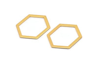 Hexagon Choker Charm, 3 Gold Plated Brass Hexagon Charms, Pendants, Findings (39x29.5x1mm) E033 Q0528