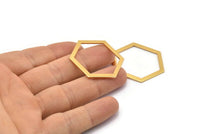Hexagon Choker Charm, 3 Gold Plated Brass Hexagon Charms, Pendants, Findings (39x29.5x1mm) E033 Q0528