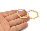 Hexagon Choker Charm, 3 Gold Plated Brass Hexagon Charms, Pendants, Findings (39x29.5x1mm) E033 Q0528