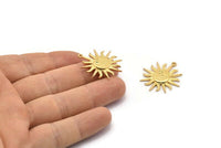 Gold Sun Charm, Gold Plated Brass Sun Charms With 1 Loop, Findings (29x2mm) N1516
