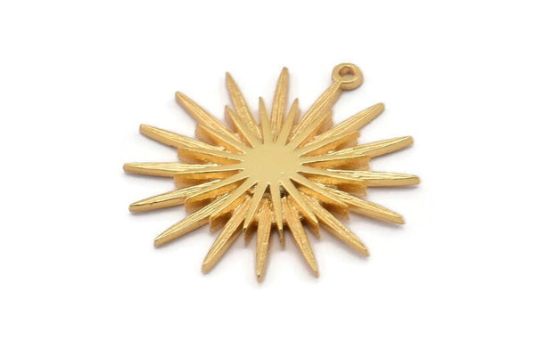 Gold Sun Charm, Gold Plated Brass, Gold Sun, Charm Pendant, Gold Pendant, Gold Charm With 1 Loop (32x30mm) N1518 H0876