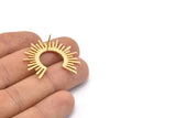 Gold Sun Earring, 2 Gold Plated Brass Sun Stud Earrings (34x30x1mm) D1345 Q0361