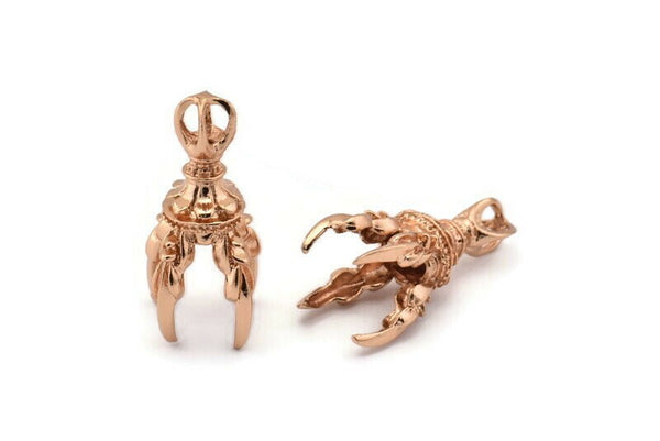 Rose Gold Dragon Claw, 1 Rose Gold Plated Brass Dragon Claw Charms, Necklace Pendants (36x11mm) N0380 Q0468