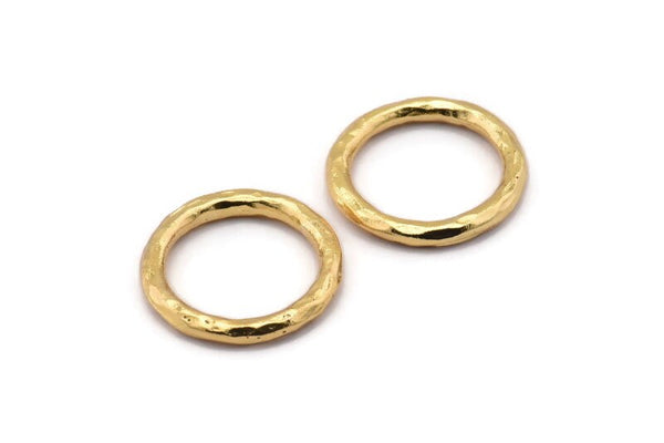 Gold Ring, 2 Hammered Gold Plated Brass Rings, Connectors (22x3mm) N1500