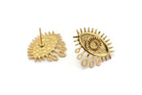 Gold Eye Earring, 2 Gold Plated Brass Eye Stud Earrings (24x21mm) N1504 H0974
