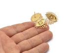 Gold Eye Earring, 2 Gold Plated Brass Eye Stud Earrings (24x21mm) N1504 H0974