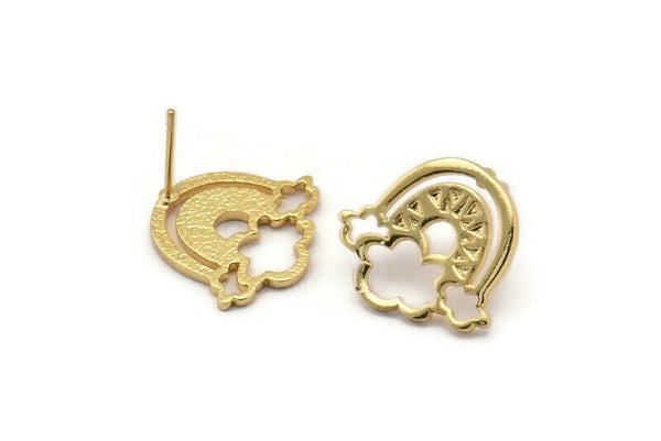 Earring Studs, 2 Gold Plated Brass -  Cloud Earrings - Gold Earrings - Earrings (19x18x1.5mm) N1533