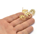 Earring Studs, 2 Gold Plated Brass -  Cloud Earrings - Gold Earrings - Earrings (19x18x1.5mm) N1533