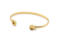 Gold Round Cuff, 1 Gold Plated Brass Round Cuff Stone Setting With 2 Pads - Pad Size 6mm V110 Q0635