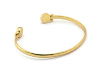 Gold Round Cuff, 1 Gold Plated Brass Round Cuff Stone Setting With 2 Pads - Pad Size 6mm V110 Q0635