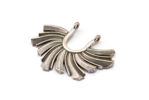 Silver Sun Pendant, 2 Antique Silver Plated Brass Textured Sunshine Charms With 2 Loops (30x23mm) N0813