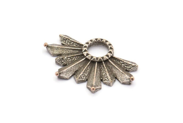 Silver Badge Charm, 2 Antique Silver Plated Brass Rosette Charm Pendants, Earrings, Findings (30x21mm) N0755