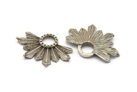 Silver Badge Charm, 2 Antique Silver Plated Brass Rosette Charm Pendants, Earrings, Findings (30x21mm) N0755