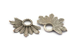 Silver Badge Charm, 2 Antique Silver Plated Brass Rosette Charm Pendants, Earrings, Findings (30x21mm) N0755
