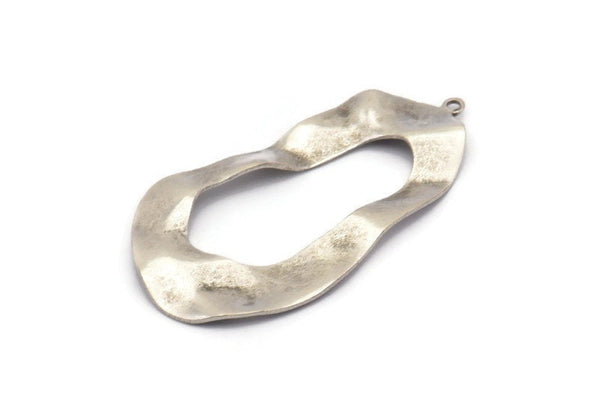 Silver Drop Charm, 6 Antique Silver Plated Brass Irregular Charms With 1 Loop, Earrings, Pendants, Findings (42x21x0.60mm) D1226