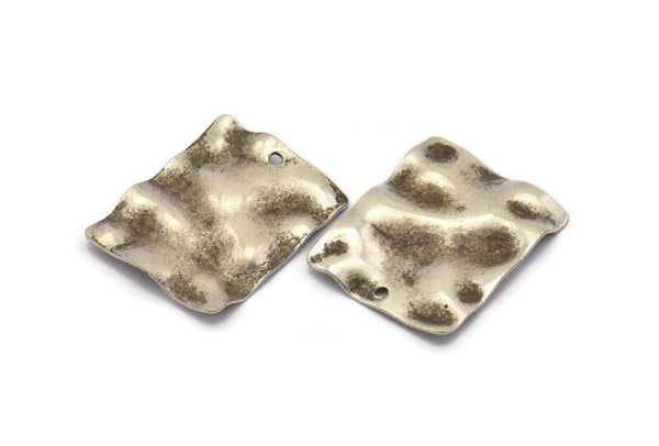 Silver Wavy Rectangle, 6 Antique Silver Plated Brass Wavy Rectangle Charms With 1 Hole, Earrings, findings (24x19x0.60mm) D869