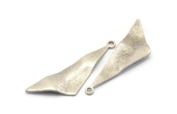 Silver Triangle Charm, 8 Antique Silver Plated Brass Wavy Triangle Charms With 1 Loop, Earrings, Findings (40x12x0.80mm) D885